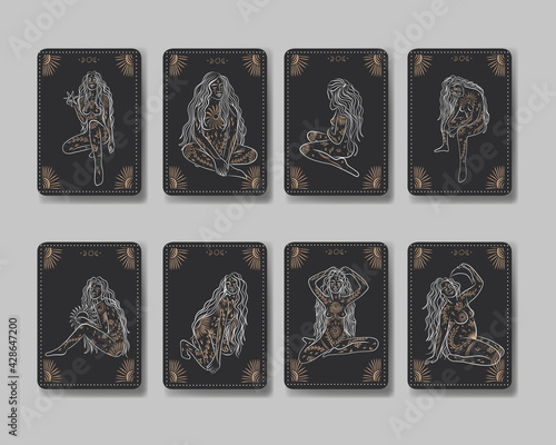 woman contour astrology, goddess of female power. zodiac signs, tarot cards, fortune-telling and predictions, forecast