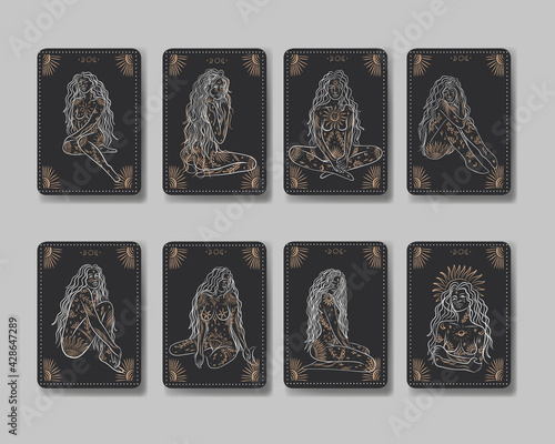 woman contour astrology, goddess of female power. zodiac signs, tarot cards, fortune-telling and predictions, forecast