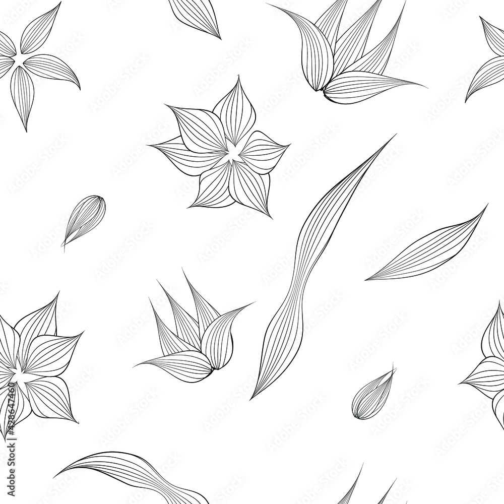 Abstract black and white seamless flower pattern. Line art vector design. Abstract black and white seamless flower pattern. Line art vector design.