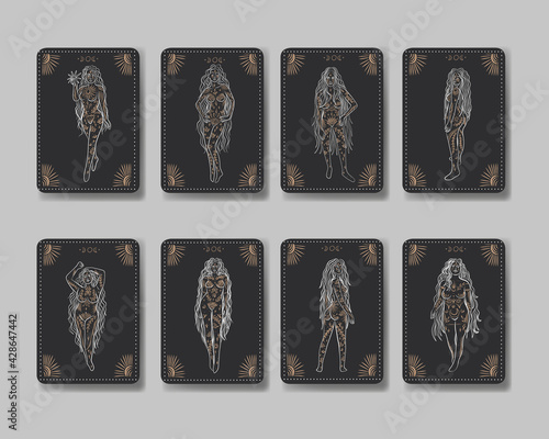 woman contour astrology, goddess of female power. zodiac signs, tarot cards, fortune-telling and predictions, forecast