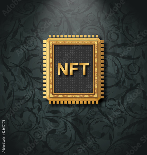 Concept of converting a work of art into a unique token. NFT non-fungible token. Innovation technology