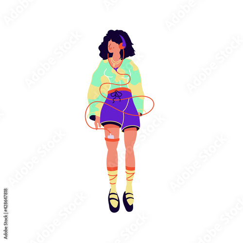 Happy girl listening to music with headphones on white