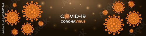 Coronavirus infection covid-19, dark brown medical banner. Dark vector background virus cell 2019-ncov virus. covid19 pandemic medical banner. Abstract vector illustration.