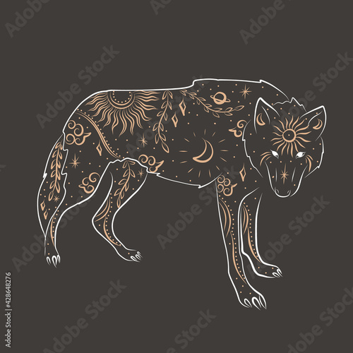 modern abstract style. god of space, sun and moon. totem animal