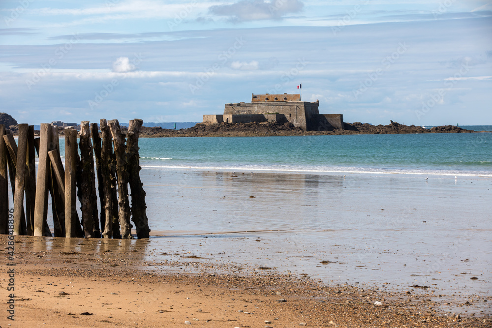  View of the Fort National and beach n Saint Malo  Brittany, France