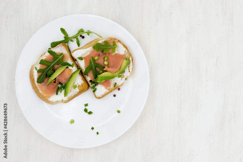 Toast with chum salmon fish