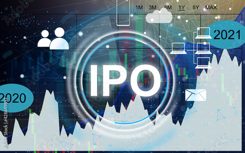 Businessman hand touching IPO Initial Public Offering sign on virtual screen