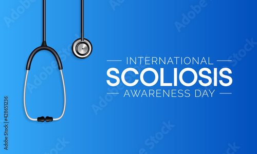 Scoliosis awareness day is observed every year in June, it is an abnormal lateral curvature of the spine. It is most often diagnosed in childhood or early adolescence. Vector illustration.
