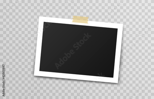 Vector photo frame with duct tape. Photo frame on isolated transparent background. Photo, PNG frame.