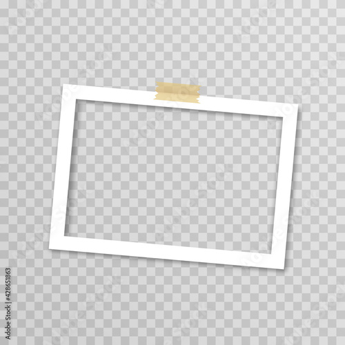 Vector photo frame with duct tape. Photo frame on isolated transparent background. Photo, PNG frame.