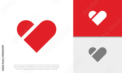 Heart vector symbol. Valentines day ribbon logotype. 