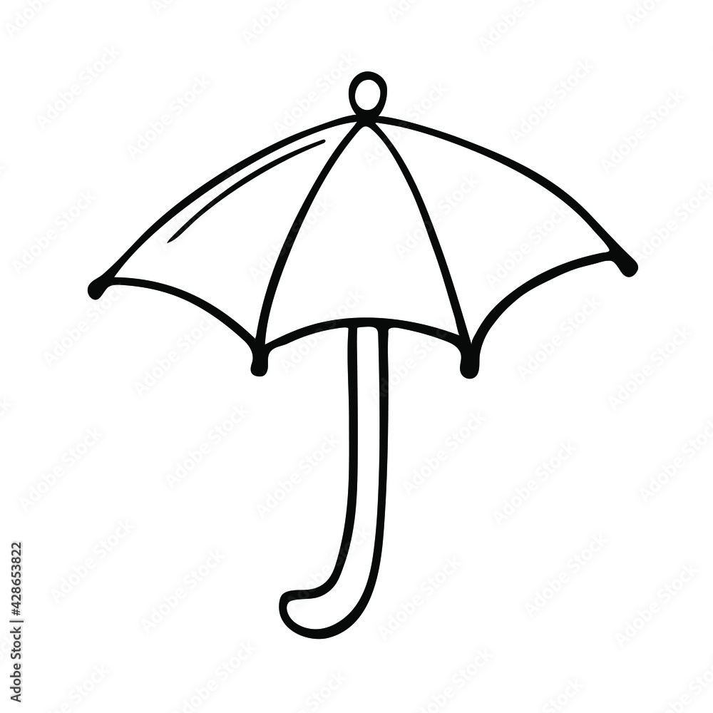 Open umbrella in the outline, isolated on a white background. Open umbrella in the outline, isolated on a white background.