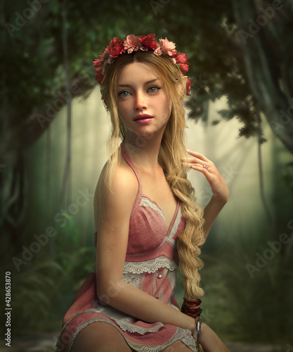 Portrait of a blonde fairy  3d CG