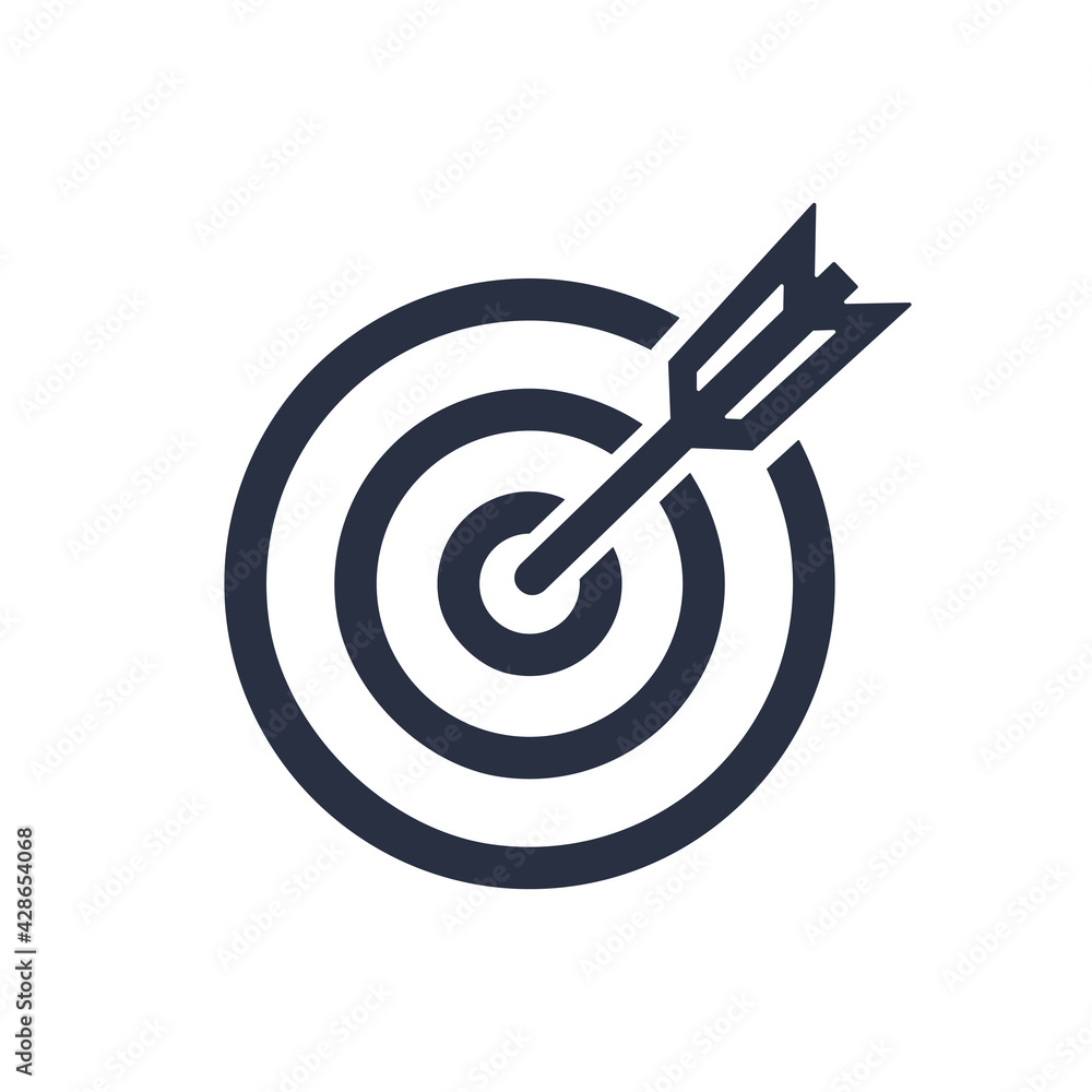 Target icon set on white background. Target achievement, successful. Black aim, arrow, Idea concept, perfect hit, winner Target icon set on white background. Target achievement, successful. Black aim, arrow, Idea concept, perfect hit, winner