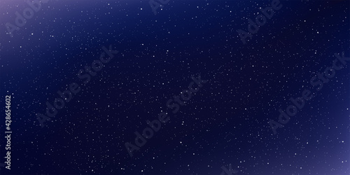 Realistic galaxy sky, Starry nights with bright shiny stars, Shining stars in the dark sky. Vector illustration. © KICKINN