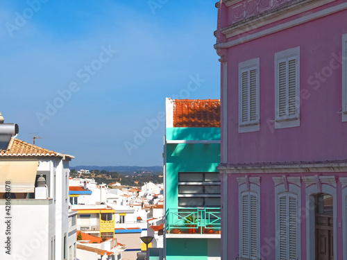 Beautiful cityscape of the city of Lagos, Algarve, Portugal with a pink house