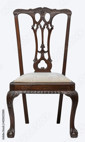 Chippendale style ,antique mahogany Chair isolated on white background photo