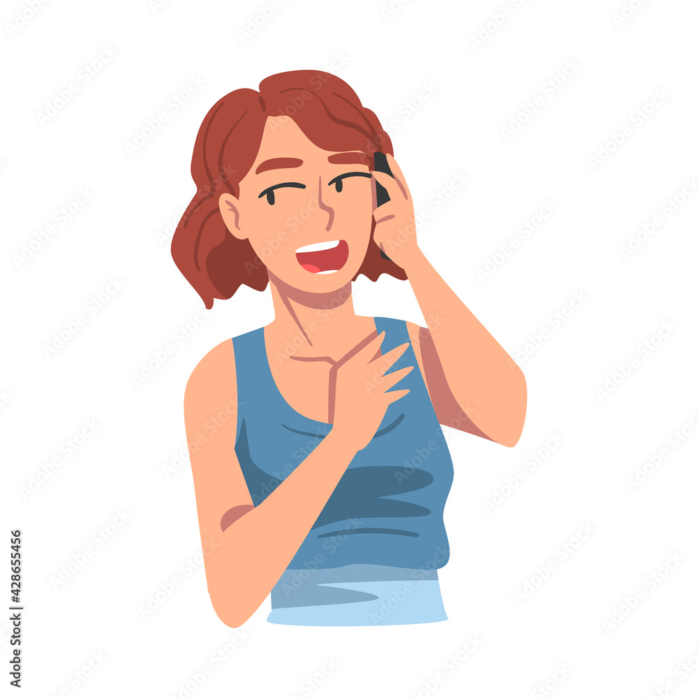 Girl Talking on Phone, Happy Young Woman Using Smartphone in Friendly or Family Telephone Communication Cartoon Vector Illustration Girl Talking on Phone, Happy Young Woman Using Smartphone in Friendly or Family Telephone Communication Cartoon Vector Illustration