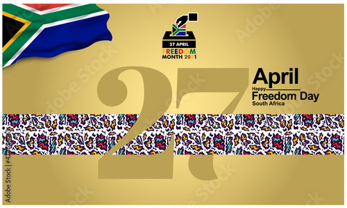South Africa freedom day logo. Graphics illustration of the 2021 logo of ceremonial National day. Logo with African Traditional Colors and Design. Vector for poster, background and more.