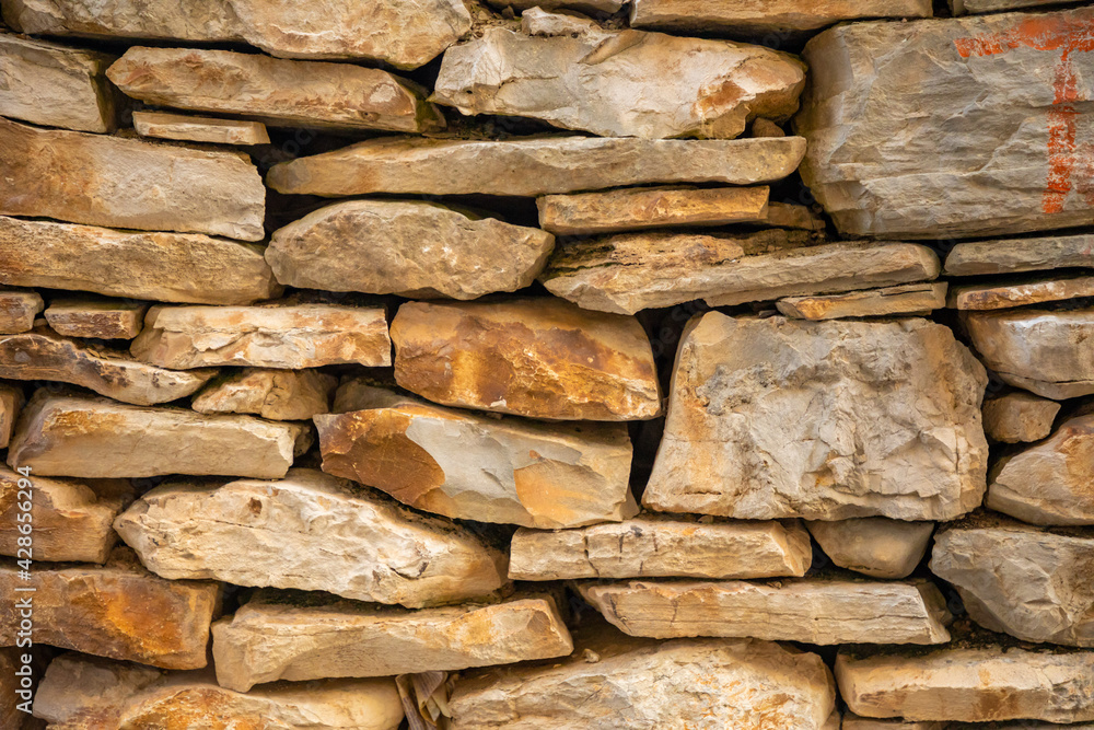 Background of stone wall texture of architecture in old town of Vela Luka, Korcula island, Croatia Background of stone wall texture of architecture in old town of Vela Luka, Korcula island, Croatia