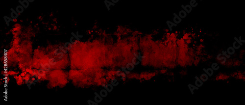 Dark red texture design in vignette banner in splash on black background, grunge background template	