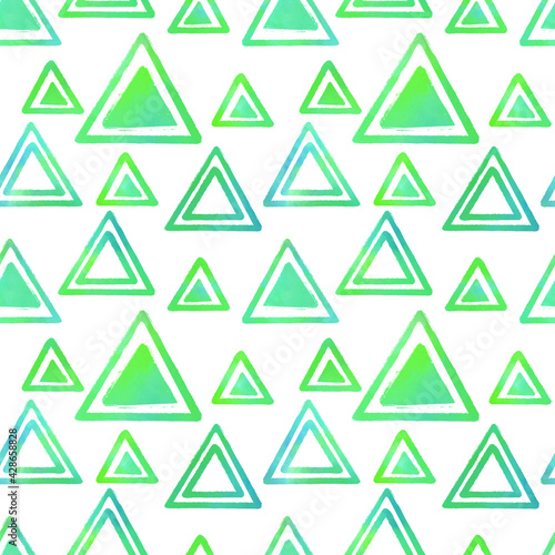 watercolor seamless pattern green blue triangle 
