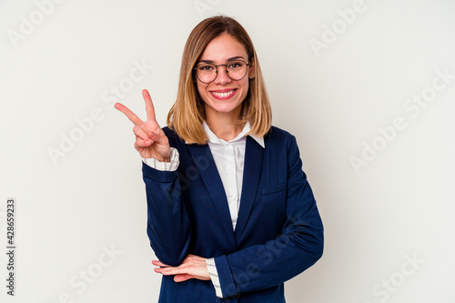 Wallpaper Mural Young business caucasian woman isolated on white background showing number two with fingers. Torontodigital.ca