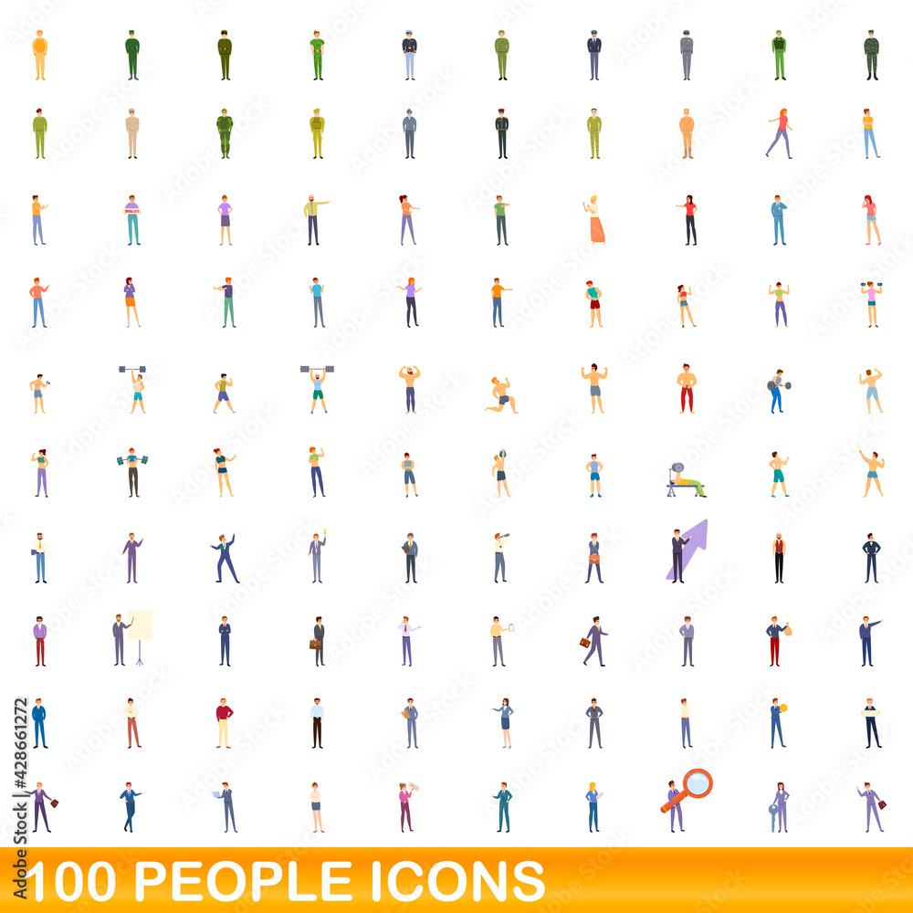 100 people icons set. Cartoon illustration of 100 people icons vector set isolated on white background 100 people icons set. Cartoon illustration of 100 people icons vector set isolated on white background