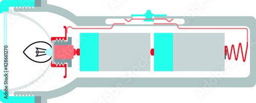 Flashlight technical drawing. Isolated vector illustration of an electrical circuit and its components in a flashlight. photo