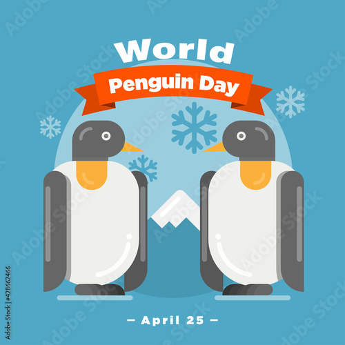 World Penguin Day poster, April 25, Penguins illustration vector banner
