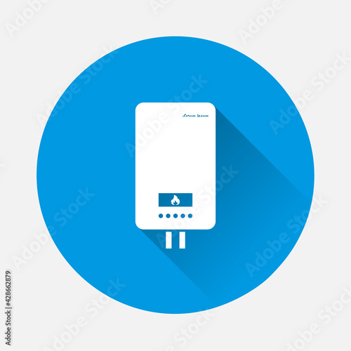 Water boiler vector iconon blue background. Flat image with long shadow.
