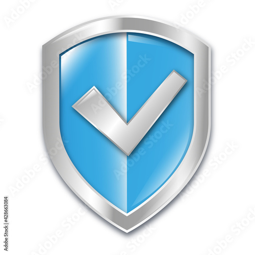 Silver metal and blue protection shield illustration