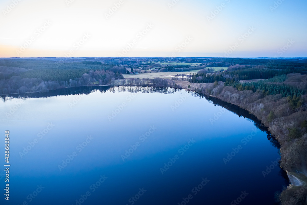 View of blue lake Sunset