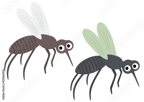 Cartoon mosquitoes in the set. Vector image.