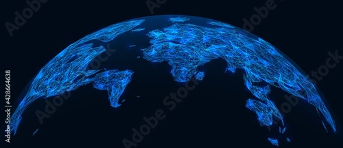 World map. Points of connection to the global social network. Low-poly design. Blue background.