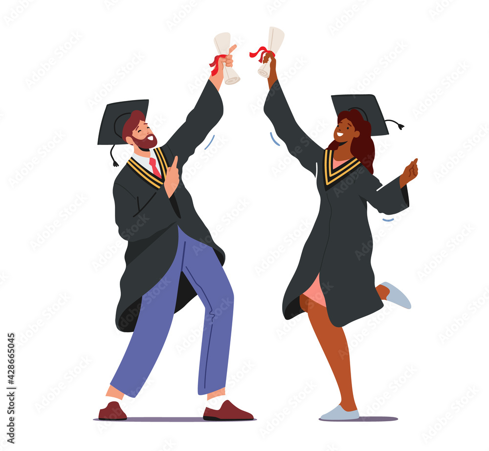 Male and Female Alumnus Characters Graduating University, College or