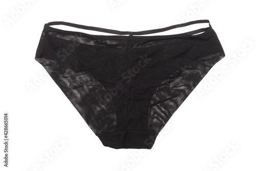 Black leather panties isolated on the white background. Back view.