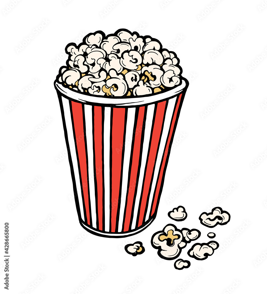 popcorn hand drawn cartoon vector illustration clip art for design