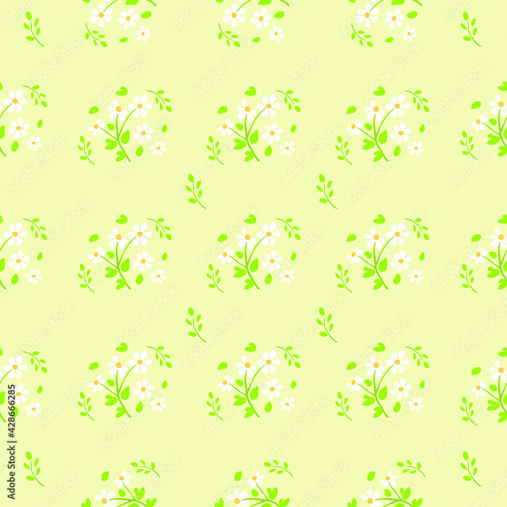 Cute little daisies on a beige background, suitable for fabric design, home interiors.Vector seamless pattern.