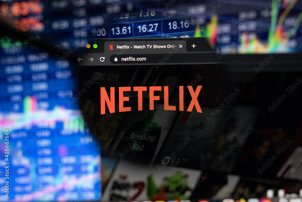 Netflix logo on computer monitor, Netflix-Logo auf Computermonitor