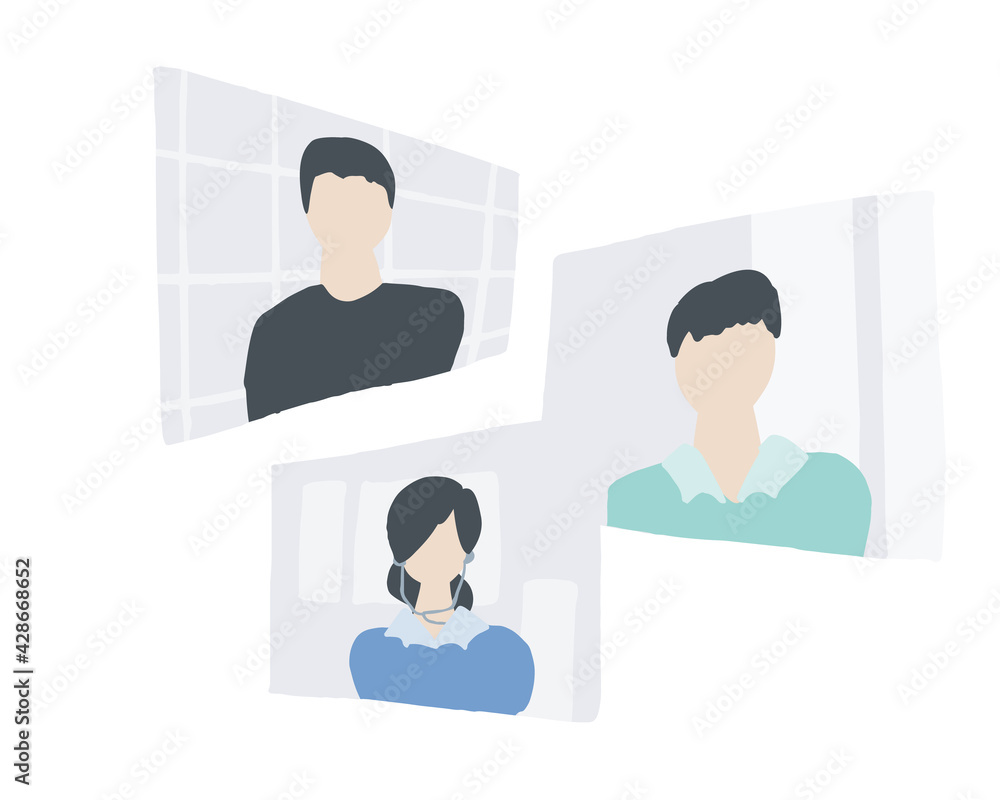 テレビ会議の画面 仮想世界 AI アバター Video conferencing screen Person illustration vector テレビ会議の画面 仮想世界 AI アバター Video conferencing screen Person illustration vector