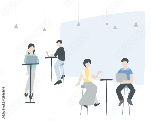 おしゃれなオフィスで仕事をしている人々 People working in a fashionable office  Person illustration  vector