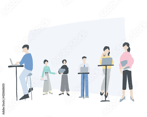 おしゃれなオフィスで仕事をしている人々 People working in a fashionable office  Person illustration  vector
