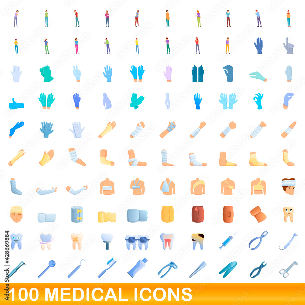 100 medical icons set. Cartoon illustration of 100 medical icons vector set isolated on white background 100 medical icons set. Cartoon illustration of 100 medical icons vector set isolated on white background