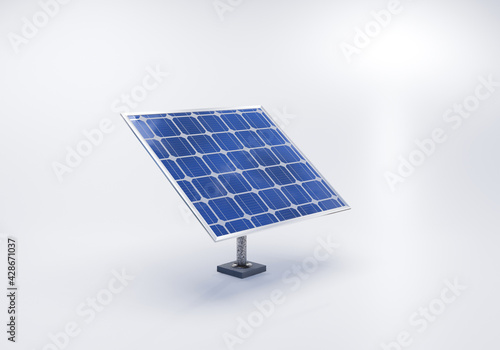 3D illustration solar panels isolated on white background. Set solar panels with reflection beautiful blue sky. Concept of renewable energy. Ecological, clean energy. Eco, green energy. Solar cells.