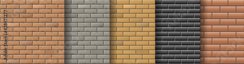 Realistic brick walls of different colors. Seamless pattern. Different brick textures collection