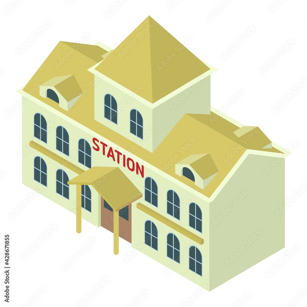 Public railway station icon. Isometric of Public railway station vector icon for web design isolated on white background Public railway station icon. Isometric of Public railway station vector icon for web design isolated on white background