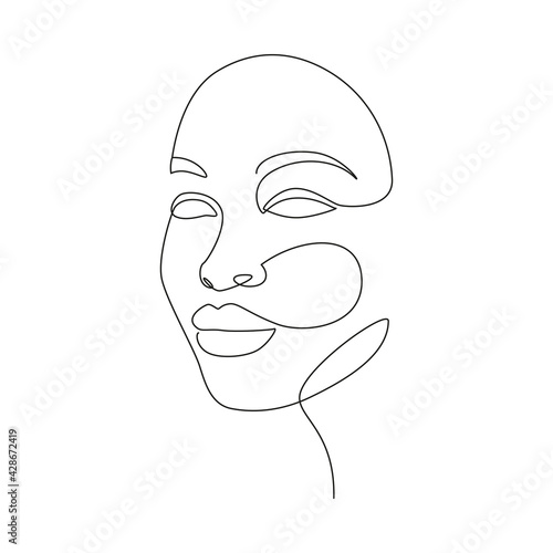 Beautiful Women face in one line drawing style. Minimalistic modern female Portrait for logo, emblem, print, poster and card. Abstract Vector illustration