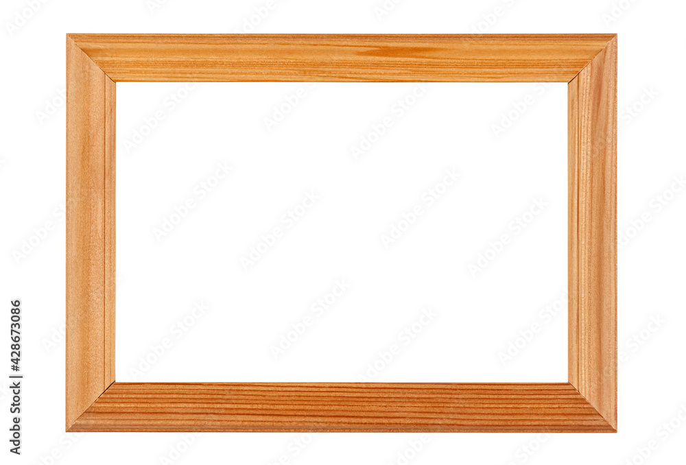 Empty brown wooden frame for photo or painting with pine texture border isolated on white background Empty brown wooden frame for photo or painting with pine texture border isolated on white background