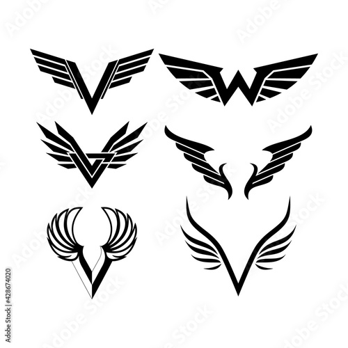 SET LETTER V, WING STYLE, LOGO TEMPLATE, DESIGN ISOLATED